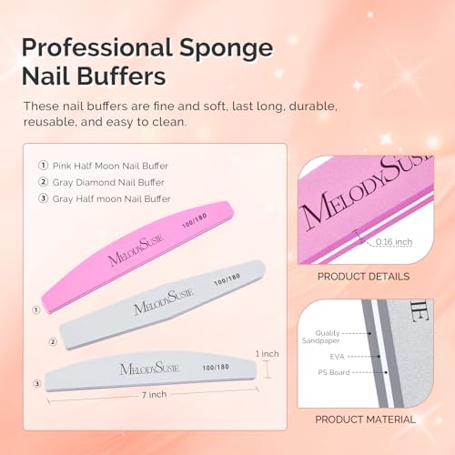 Image of MelodySusie 9Pcs Nail Buffers Set,Nail Files and Buffers,100 /180 Grit, Diamond Nail Buffer, Professional Nail Care Tools Kit for Home Use,Salon