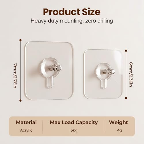 Image of Drill Free Adhesive Hooks,Heavy Duty Picture Hangers Without Nails,Adhesive Wall Hooks for Kitchen & Bathroom,Wall Mount No Drill Screw Stickers for Hanging Picture Frame (12, 2.76*2.76 inch)
