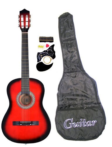 38" RED Acoustic Guitar Starters Beginner Package, Guitars, Gig Bag, Strap, Pitch Pipe Tuner, 2 Pick Guards, Extra String & DirectlyCheap(TM) Pick (RD-AG38) [Teacher Approved]