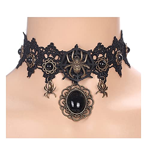 ZaH Halloween Spider Choker for Women Costume Vintage Lace Choker Necklace with Black Stone Pendant Gothic Punk Jewelry Accessory - Masquerade Anime Cosplay Party3
