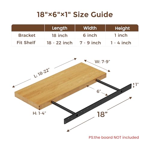 Floating Shelf Bracket Kit (No Router Needed) with Drill Guide Jig – Fits 1"–4" Thick Shelves – Heavy Duty 150lbs Capacity – Galvanized Steel with Countersunk Holes for Flush Mount(18″X6″X1″) - image 2