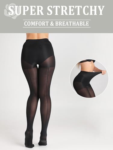 Indestructible Backseam Tights for Women, 40D Semi Sheer Control Top Pantyhose with Reinforced Toes Under Dress3