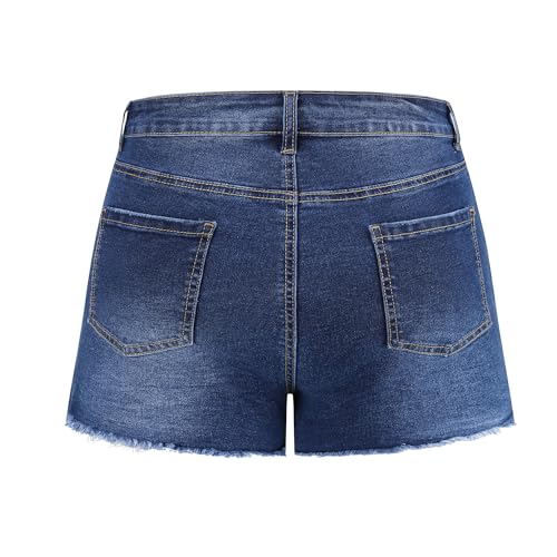 Image of THUNDER STAR Women Mid Rise Ripped Stretchy Jeans Shorts Frayed Raw Hem Casual Denim Shorts