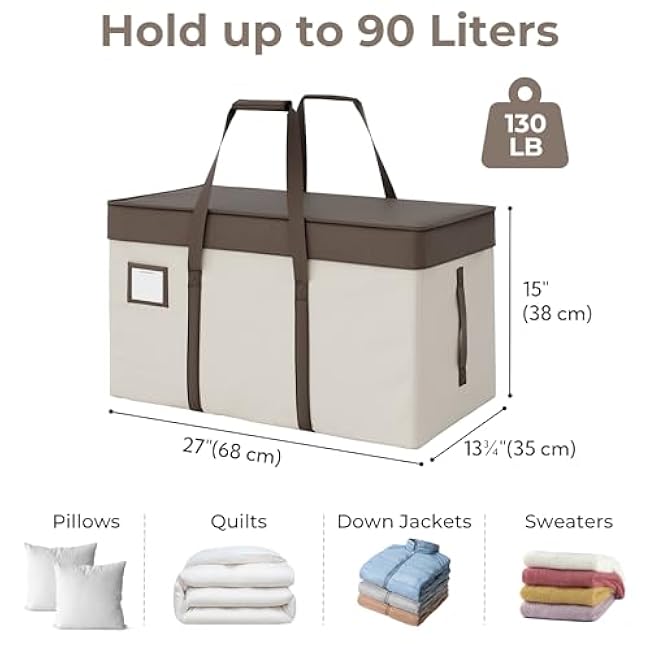 StorageWorks Extra Large Moving Bags with Lid, Heavy Duty Storage Packing Tote for Moving Supplies with Zippers & Reinforced Handles, Alternative to Moving Boxes, White and Brown, 2 Pack