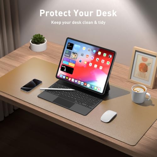 Image of Aothia Faux Leather Desk Mat for Keyboard & Mouse (Khaki, 36 inch x 17 inch) | Large desk mat for keyboard, mouse and laptop, creating a clean, organized workspace for work, study and everyday use
