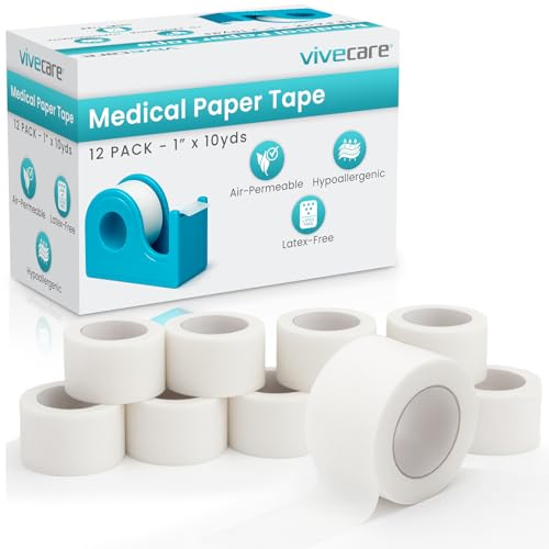 Vivecare Medical Paper Tape - Hypoallergenic Surgical Tape for Wound Care - Breathable Gentle & Latex-Free First Aid Tape - Easy-to-Tear Adhesive Tape for Sensitive Skin Bandages & Gauze (1x10yd)