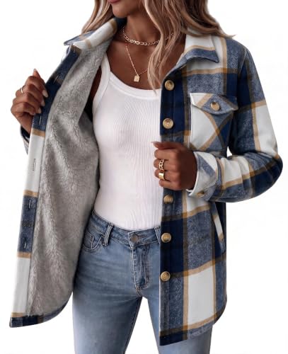 Zeagoo Womens Coats Sherpa Fleece Lined Jacket Long Sleeve Button Up Shirt - image 1