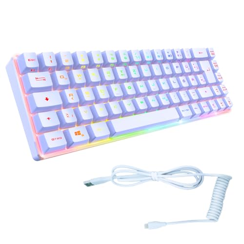 Neu 2024 - K208 Kompakte TKL-Kabelgebundene Tastatur (DE-QWERTZ) 69 Tasten RGB - Abnehmbares USB Type C Kabel Plug & Play - PC/PS4/PS5/Xbox - 23 Anti-Ghosting-Tasten (Weiß) – Bild 6