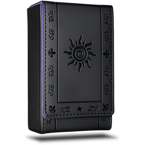 Luck Lab Leather Tarot Card Case/Holder - Black - For Most Standard Size Tarot Cards (Fits Deck size with Box measuring 4.875 x 2.875 x 1.25)- Sun Design Cover