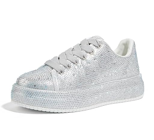 LUCKY STEP Zapatillas de Plataforma con Mujer con Purpurina Moda Boda Tenis (Plata con Piedras de fantasía, 8US-38EU-5UK) | Ya disponible en tu tienda friki favorita! En mundofriki.es!