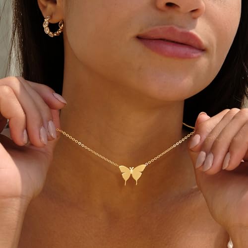 VACRONA Gold Dainty Butterfly Necklaces 18K Gold Plated Choker Necklace Delicate Long Gold Chain Necklaces Jewelry Gift for Women3