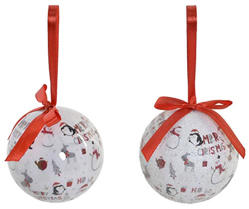 Bolas de Navidad Blancas y Rojas, para Decoración Navideña. Diseño de Hexagonal. Set de 7, Diámetro de 7,5cm