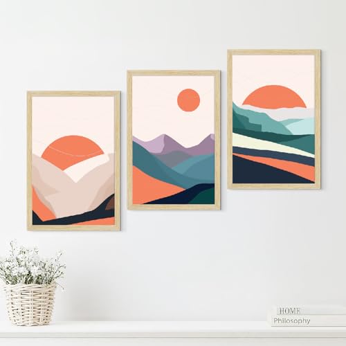 Image of ArtX Paper Bohemian Sun Rise Wall Painting For Living Room, Drawing Room, Boho Framed Painting for Wall Decoration, Wall Decor For Bedroom, 12.0 x 18.0 inches, Set Of 3