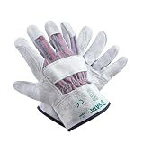 SATA Heavy Duty Halfleather Work Gloves, Doublelayer Cowhide, Cotton Lining, Leather Palm, Gardening, Yard Gloves (GRAY, 1Pair L)