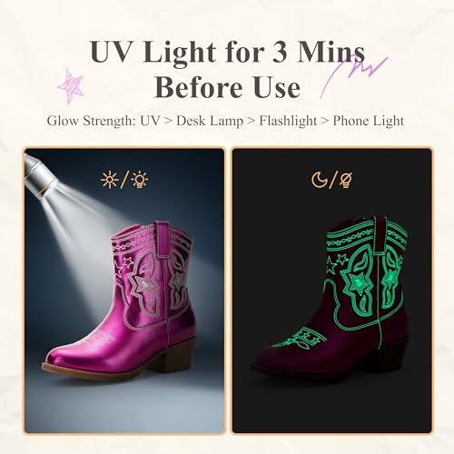 PATPAT Kids Cowboy Boots for Girls and Boys – Western Mid Calf Cowgirl Boots with Embroidered and Zipper Design, Riding Shoes for Little Kid/Big Kid3