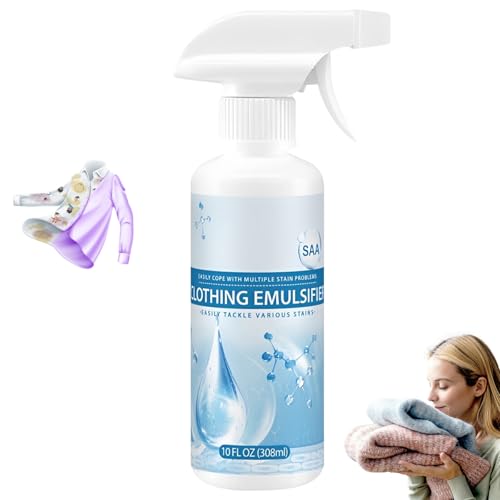 Clothing Emulsifier Stain Remover Non-Ionic Laundry Pre-Treatment Stain Remover for Clothes Portable Dry Cleaning Stain Removal Spray Active Enzyme Laundry For Clothes (308ML)