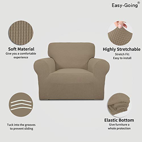 Image of Easy-Going Stretch Chair Sofa Slipcover 1-Piece Couch Sofa Cover Furniture Protector Soft with Elastic Bottom for Kids, Pet. Spandex Jacquard Fabric Small Checks (Chair, Natural)