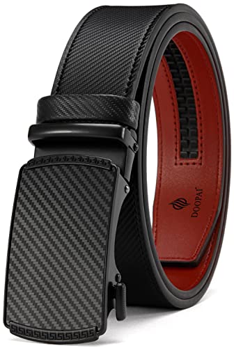 DOOPAI Mens Ratchet Dress Belt - Genuine Leather Adjustable 1 3/8 Width Black Metal Buckle Cuttable Size Gift Box Included