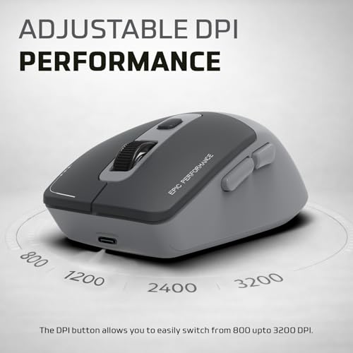 Image of Amkette Epic S Rechargeable Wireless Mouse /Bluetooth Mouse |2 BT + 2.4GHz | Up to 3200 DPI Instant S201 Sensor | 500mAh Type-C Charging, 40H Battery | Silent Huano Switches |6 Buttons Compact Mouse