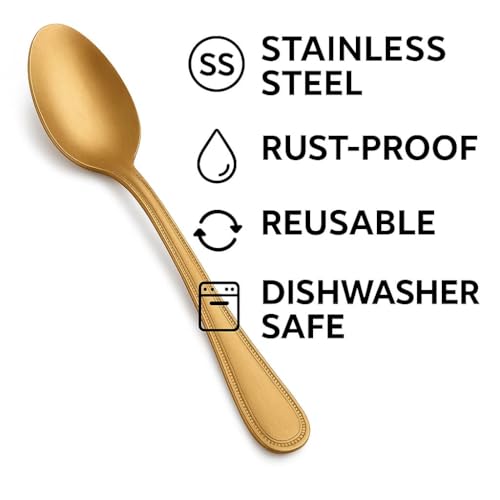 Image of Golden Coffee Spoon (Pack of 6) 15 cm Long Premium Golden Finish Stainless Steel Luxury Tea & Coffee Spoons Dessert, Soup, Daily Use Elegant Gold Tableware with Modern