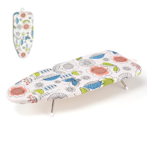 Slieton Tabletop Ironing Board 12'x29' – Portable Folding Ironing Board with Thick Felt Padding, Heat-Resistant Cover, Stainless Steel Legs, Compact & Space-Saving Design (Butterfly Garden)