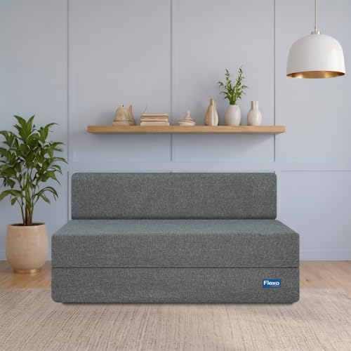 Image of Starlon 2 Seater Foldable Sofa Cum Bed 3-in-1 with Washable Jute Fabric Cover, Space Saving Guest Bed for Living Room & Apartment, Pre-Assembled Ash Gray 4x6 Ft