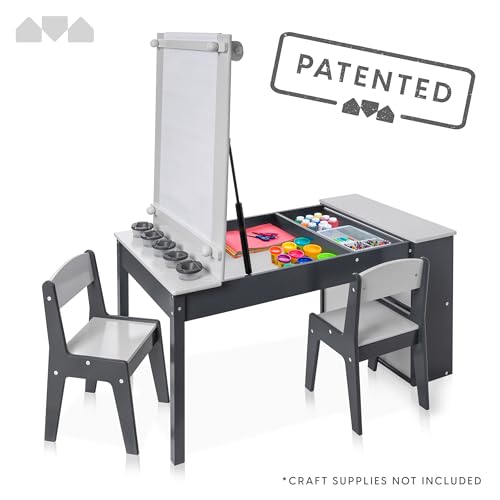Milliard 2-in-1 Kids Art Table and Chair Set – Activity Table with Storage, Easel Transformation - 5 Paint Cups, 6 Storage Bins and Paper Roll for Endless Creativity