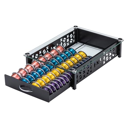 La Mejor Recopilación de Soportes para cápsulas de café los mejores 10. 48 ZCDCP - Soporte para cápsulas Nespresso, soporte para cápsulas Vertuo, cajón con tapa de vidrio, organizador de cápsulas de café (capacidad de 40 unidades)