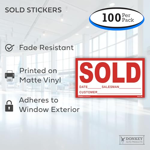 Image of Sold Stickers - Red (100 per Pack) - Vehicle Sales Success Vinyl Sticker - Dealership Standard (Pack of 3)