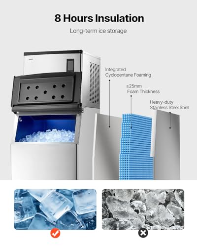 Image of VEVOR Commercial Ice Maker Machine, 1000LBS /24H Ice-Making Machine with 500LBS Stainless Steel Storage Bin, Auto Self-Cleaning Ice Maker with Touchscreen for Bar Cafe Restaurant Business Commercial