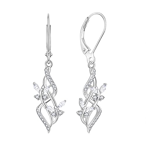 JO WISDOM Women Infinity Earrings,925 Sterling Silver Butterfly Leverback Dangle & Drop Earrings with 3A Cubic Zirconia April Birthstone