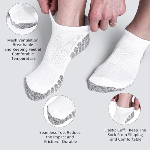 Cotton Cushioned Low Cut Running Socks for Men & Women, Ankle Socks White 6 Pairs Arch Support Breathable4