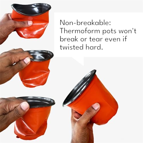 Image of Thermoformed Plastic Flower Pots (8 Inch Size), Terracotta Colour, Durable, Flexible, Unbreakable, Multiple Drainage Holes, Best for Indoor Plants, Terrace Garden, Nursery