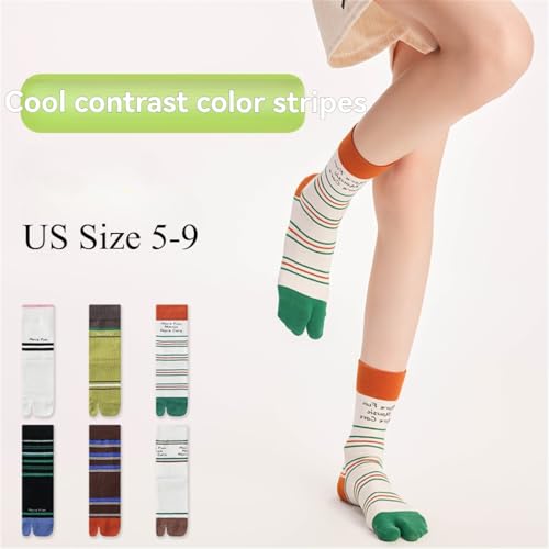 Cute Stripes Two Toe Crew Socks Flip Flop Wooden Clogs Soft Comfort Cotton Casual Socks For Teen Girls2