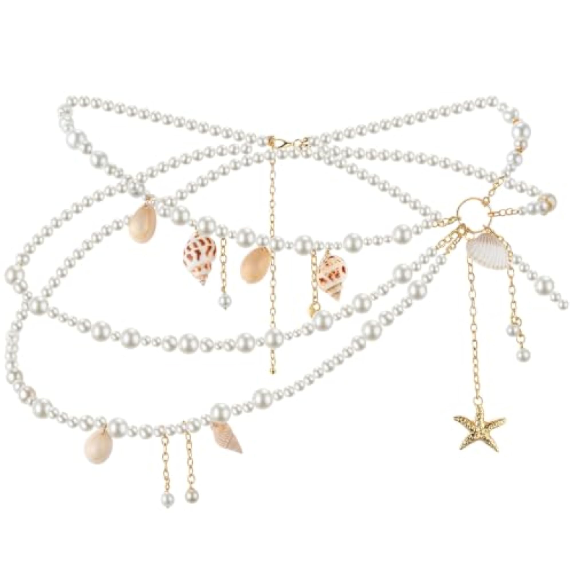 Women's Layered Beaded Belly Chain with Shell & Starfish Motif