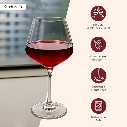 Image of Birch & Co. Wine Glass - Wine Glasses Set - Crystal Clear, Lead-Free, Elegant Stemware for Red & White Wine, Dishwasher Safe, Elegant Gift for Parties & Celebrations, Set of 2, CellarMuse