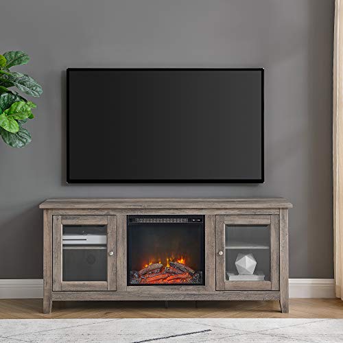 image for Walker Edison Rustic Wood and Glass Fireplace Stand for TV's up to 64
