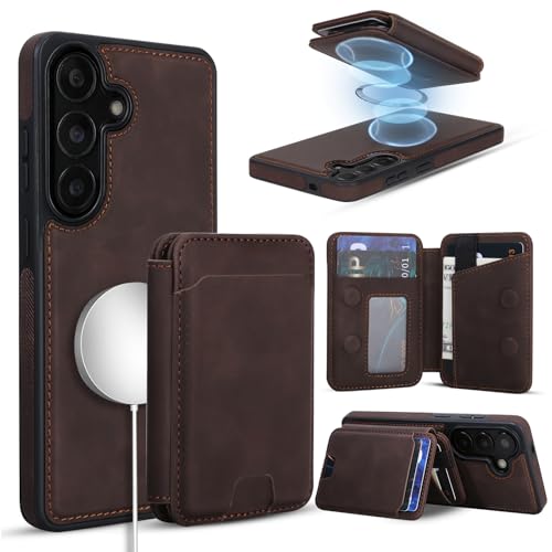 Funda para Samsung S26 de piel sintética vintage marrón con soporte premium