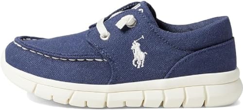 Polo Ralph Lauren Boy's Barnes Casual Moc Boat Shoe, Navy/Off-White, 4 Big Kid