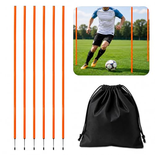 CTYYPYUYU 6 Pack Soccer Agility Poles 5 FT Adjustable Speed and Agility Training Equipment with Steel Ground Nails Outdoors (Orange)