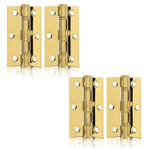 Image of UAP 3 Inch Ball Bearing Butt Door Hinges for Internal Doors 75mm x 50mm Mild Steel Square Corner Internal 4 Pack Polished Brass Finish