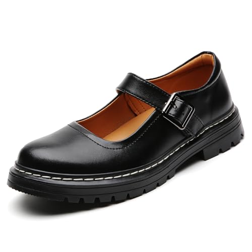 Image of Mary Jane Shoes Women Platform Non-Slip Casual Dress Shoes | Round Toe Ankle Strap Comfort Classics Oxford Work Mary Jane Flat Shoes