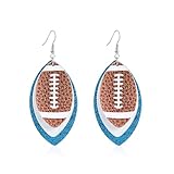 Glitter Faux Leather Football Drop Dangle Earrings for Women Gift Accessories Football Jewelry for Moms-Light blue