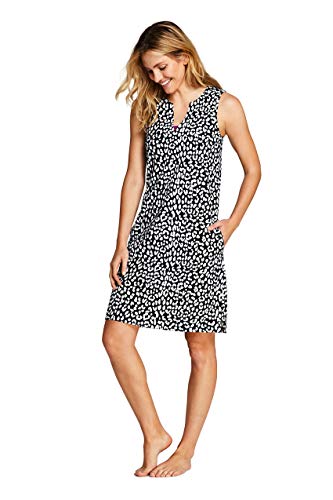 Lands' End Womens Cotton Jersey Sleeveless Cover-up Dress Black Snow Leopard Plus 2X