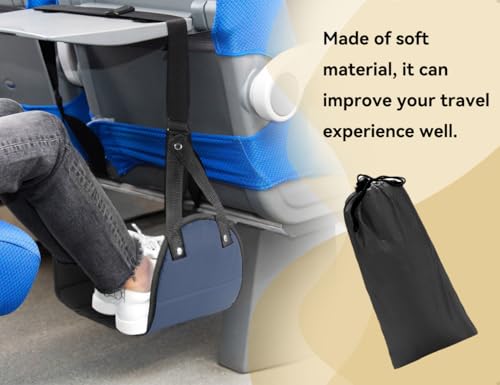 Emezddo Reposapiés de avión de 2 piezas,reposacabezas portátil de espuma,reposapiés de altura ajustable con funda antipolvo,gadgets de avión,ideal para viajes,oficina y camping(negro y azul marino) - imagen 5