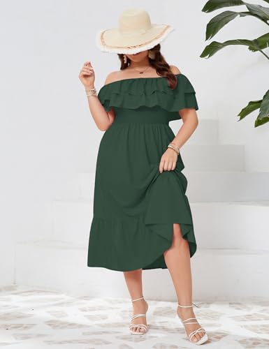 Image of KOJOOIN Women Plus Size Off Shoulder Maxi Dress Ruffle Flowy Casual Summer Boho Long Dresses