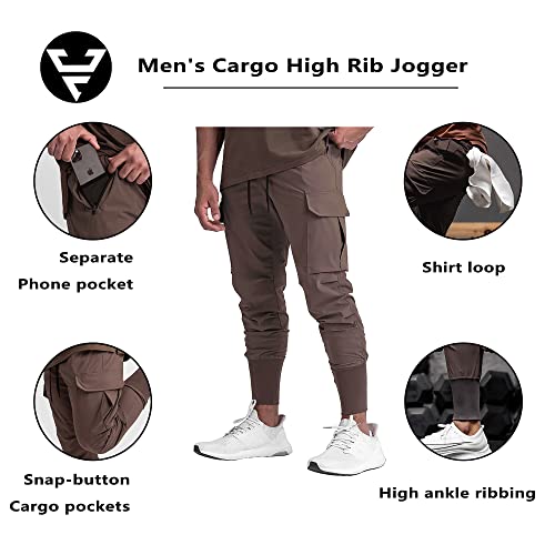 Men's Lightweight Cargo High Rib Jogger Slim Fit Workout Pants with Zip Pockets3