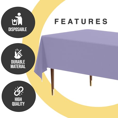 Image of Exquisite Lavender Rectangle Tablecloth 54 inchx108 inch - 48 Pack | Plastic Tablecloth, Disposable Table Covers Rectangle for Parties, Weddings, Holidays & Party Supplies