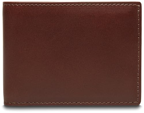 Bosca Men's Leather Wallet - Small Bifold Italia Vegetable-Tanned Dark Brown & Tan Contrast Leather, 6 Card Slots, Matte Finish 3" h x 4" w x .5" d3
