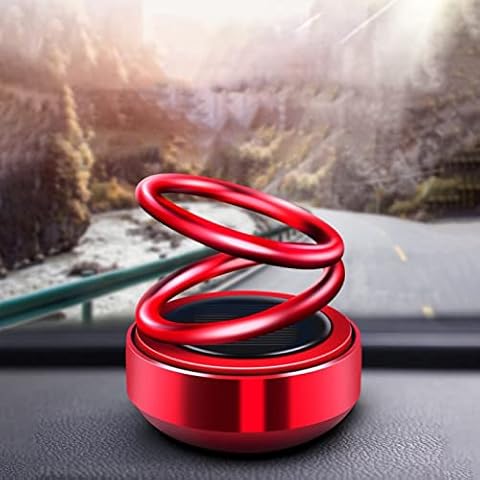 Car Air Freshener ,Car Interior Decoration,Car Dashboard Accessory ,Suspended Rotating Double Ring Aromatherapy Solar Car Interior Decoration 1ML (Red) Cover